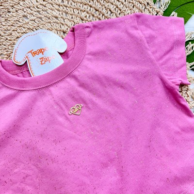 Conj. Blusa Coração e Short Brilhos - Rosa